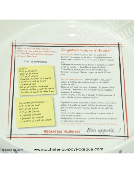 Plat recette gateau Basque traditionnel - vaisselle collection basque - livraison courses domicile