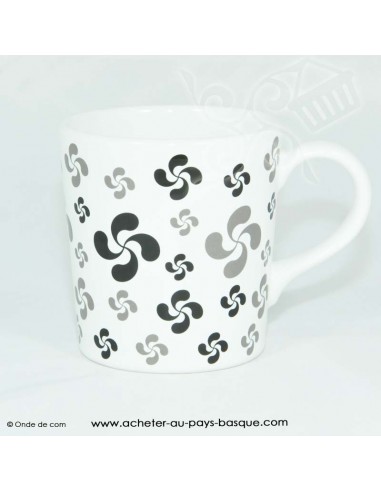 Mug noir multi croix basque - vaisselle traditionnelle basque - laburu - livraison courses domicile