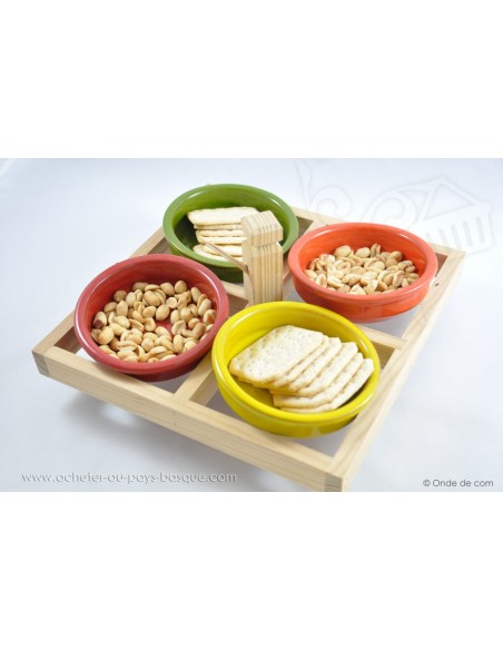 Plateau Tapas 4 coupelles Basque et plateau bois - Jean de la Terre - Ekibidea Cambo les Bains