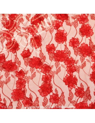 Tissu tulle rouge 3D fleur - tissu habillement - vetement couturiere robe mariée - Dock Biarritz