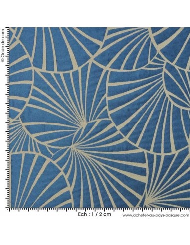 Tissu réversible jacquard d'ameublement Collection Nympheas Thévenon Réversible Bleu Gris Tissus - Biarritz