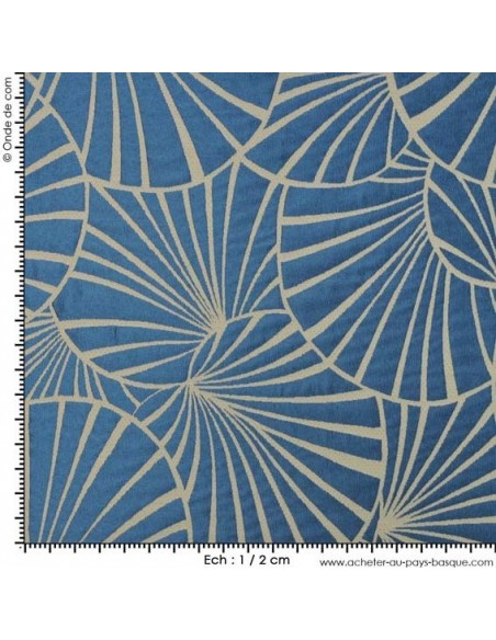 Tissu réversible jacquard d'ameublement Collection Nympheas Thévenon Réversible Bleu Gris Tissus - Biarritz