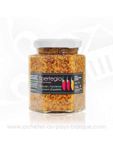 Moutarde à l’ancienne au piment d’Espelette - Bipertegia producteur Basque - Espelette en vente
