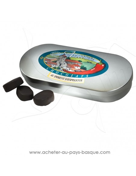 Boite métal Ganache chocolat Noir piment d'Espelette : Acheter ou offrir noel  cadeau gourmand chocolats basques