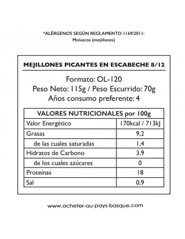 Moule escabeche picante valeur Pay Pay - conserve epicerie produits espagnols - livraison a domicile bayonne biarritz anglet