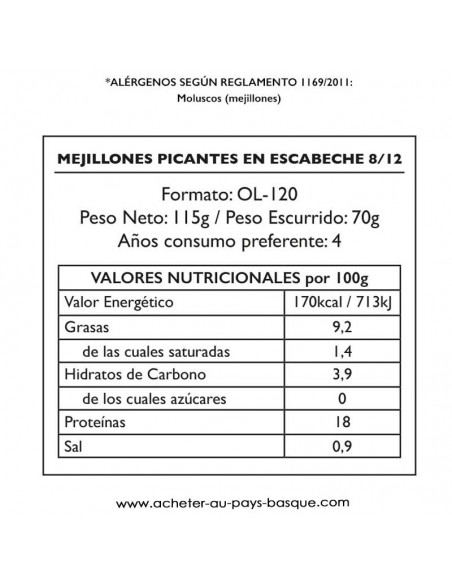 Moule escabeche picante valeur Pay Pay - conserve epicerie produits espagnols - livraison a domicile bayonne biarritz anglet