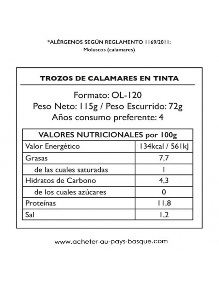 Calamars à l'encre valeur Pay Pay - aperitif espagnol conserves - livraison a domicile bayonne biarritz anglet