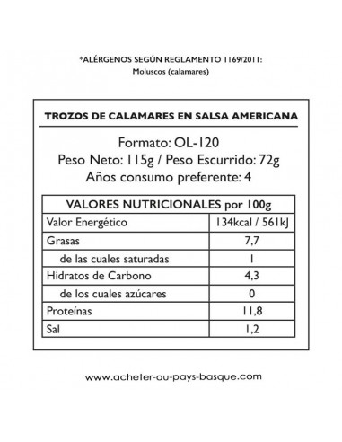 calamars americaine Pay Pay valeur - aperitif espagnol conserve - livraison a domicile bayonne biarritz anglet