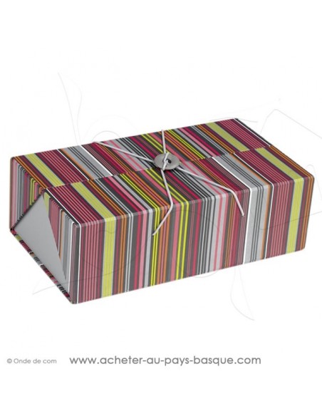 Composez coffret cadeau gourmand déco rectangle rayures basques multicolores carton vide, Idéal composition 