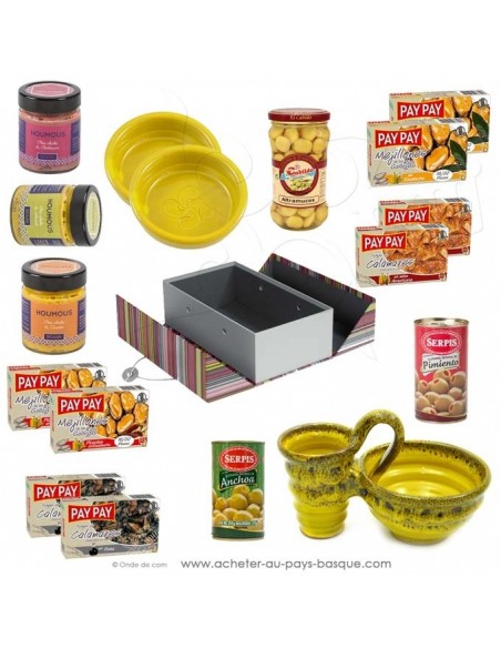 Acheter coffret L'olive et son noyau, les cassolettes, tapas et houmous se retrouvent à l'apéro vente en ligne cadeaux basques