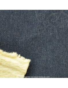 Tissu  Jean bi-matière coton et fausse fourrure- tissu habillement - vetement couturiere - Dock Biarritz
