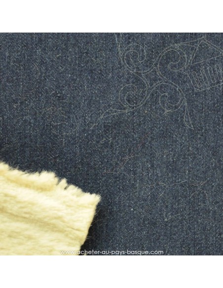 Tissu  Jean bi-matière coton et fausse fourrure- tissu habillement - vetement couturiere - Dock Biarritz