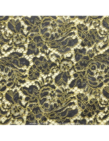 Dentelle coton marine ornée fil beige - tissu habillement - vetement couturiere robe mariée - Dock Biarritz