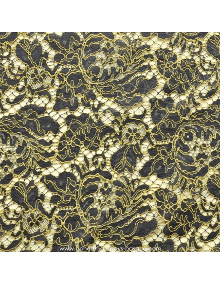 Dentelle coton marine ornée fil beige - tissu habillement - vetement couturiere robe mariée - Dock Biarritz