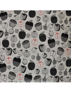 Jersey Oeko-Tex gris imprimé pommes