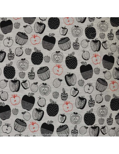 Jersey Oeko-Tex gris imprimé pommes