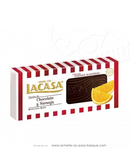 Turron chocolat orange Lacasa - sans gluten - epicerie confiserie espagnole - produit espagnol - noel