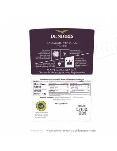Vinaigre balsamique de Modène 500 mL - De Nigris - epicerie espagnole - cuisine conserve basque
