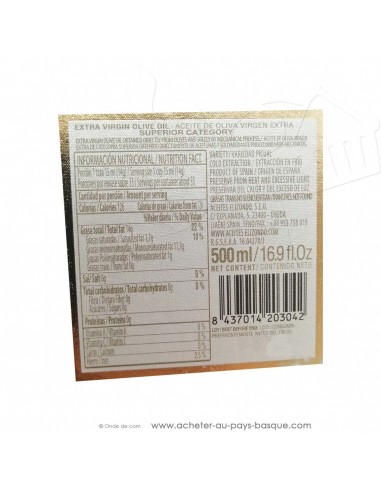 Huile d'olive picual espagnole extra vierge Elizondo N3 premium - 500ml - conserve basque cuisine - epicerie fine