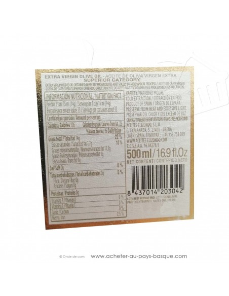 Huile d'olive picual espagnole extra vierge Elizondo N3 premium - 500ml - conserve basque cuisine - epicerie fine