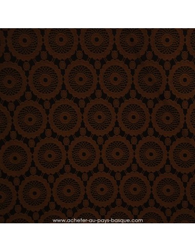 Damassé motif attrapes reves rosaces marron  polyester- Tissus Habillement - Tissus des Docks de la Negresse - Biarritz