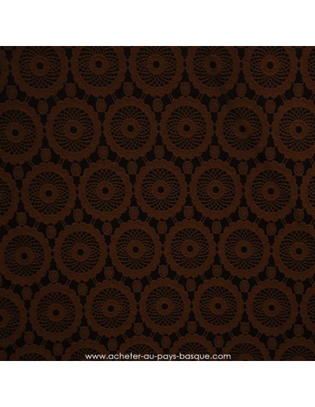 Damassé motif attrapes reves rosaces marron  polyester- Tissus Habillement - Tissus des Docks de la Negresse - Biarritz