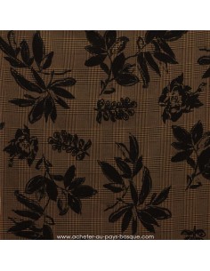 Prince de Galles marron noir imprimé fleur feuillage -Tissu habillement vente en ligne - Docks Biarritz