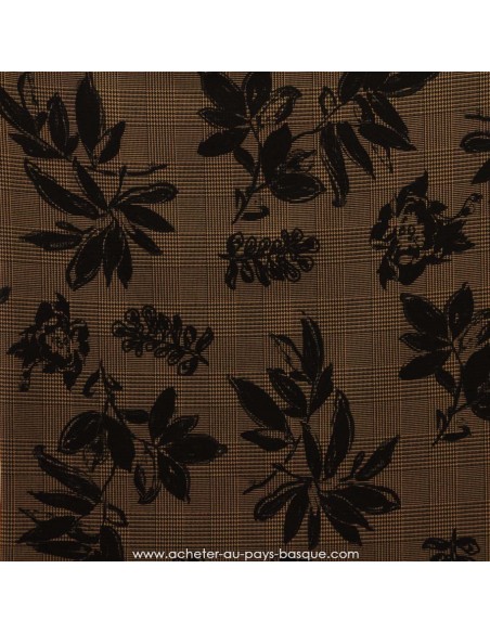 Prince de Galles marron noir imprimé fleur feuillage -Tissu habillement vente en ligne - Docks Biarritz