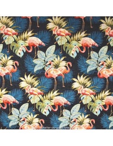 Tissu ameublement Français jacquard Acapulco flamants rose