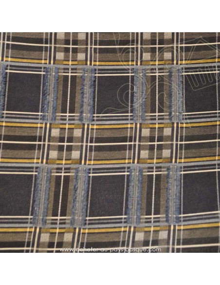 polyester écossais fantaisie rebrodé de fil bleu gris jaune - tissu habillement - vetement couturiere - Dock Biarritz