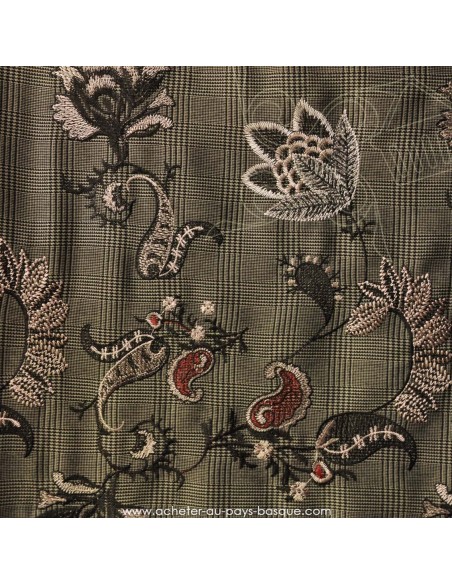 Prince de Galles rebrodé motif floral viscose polyester- tissu habillement - vetement couturiere - Dock Biarritz