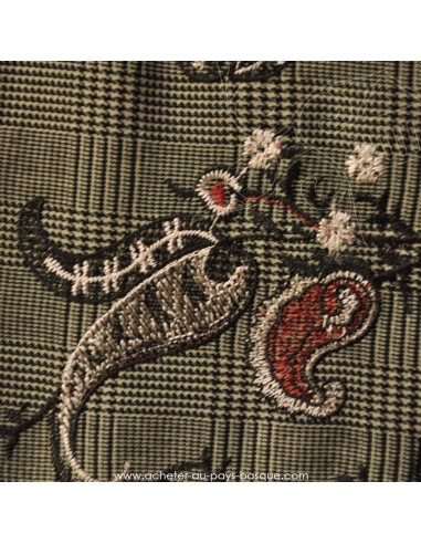 Prince de Galles rebrodé fleur japonaise viscose polyester- tissu habillement - vetement couturiere - Dock Biarritz