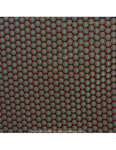 Damassé fond noir gros pois rouge et turquoise polyester - tissu habillement - vetement couturiere - Dock Biarritz