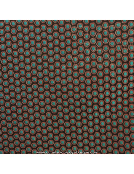 Damassé fond noir gros pois rouge et turquoise polyester - tissu habillement - vetement couturiere - Dock Biarritz
