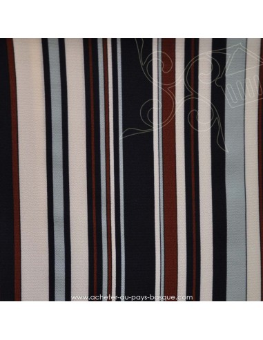 Polyester Crêpe à rayures bleues marrons blanches - tissu habillement - vetement couturiere - Dock Biarritz