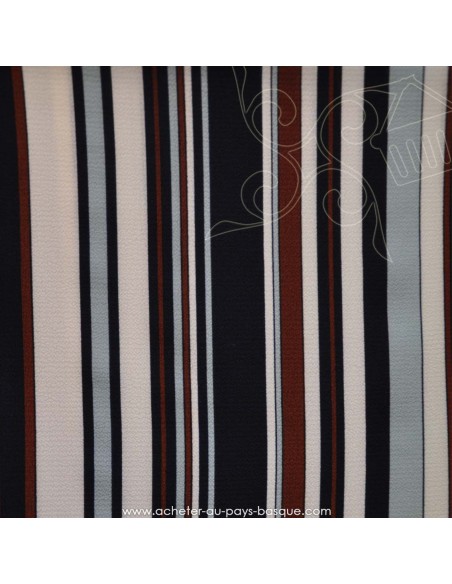 Polyester Crêpe à rayures bleues marrons blanches - tissu habillement - vetement couturiere - Dock Biarritz