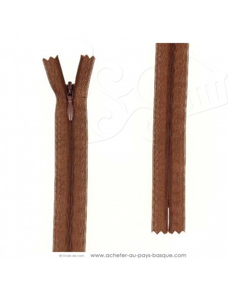 Fermeture éclair zip invisible marron 60 cm - confection vêtements - création habillement - Haut de gamme - mercerie biarritz