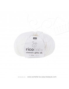 Pelote laine à tricoter RICO BABY CLASSIC Glitz DK 001 blanc - Rico Design - fil layette bébé - laine Biarritz
