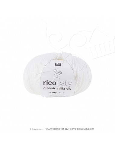Pelote laine à tricoter RICO BABY CLASSIC Glitz DK 001 blanc - Rico Design - fil layette bébé - laine Biarritz