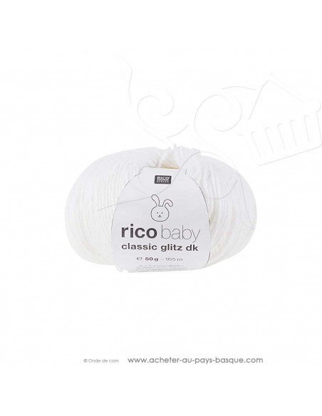Pelote laine à tricoter RICO BABY CLASSIC Glitz DK 001 blanc - Rico Design - fil layette bébé - laine Biarritz