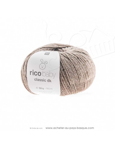Pelote de laine à tricoter RICO BABY CLASSIC DK brun clair mélangé 64 - Rico Design - fil tricot layette bébé -  laine Biarritz
