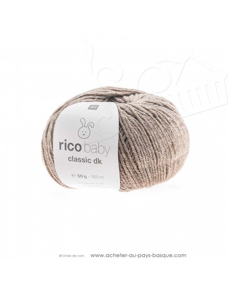 Pelote de laine à tricoter RICO BABY CLASSIC DK brun clair mélangé 64 - Rico Design - fil tricot layette bébé -  laine Biarritz