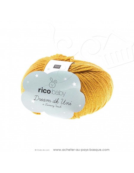 Pelote laine à tricoter RICO BABY DREAM DK uni 009 moutarde - Rico Design - fil layette bébé - laine Biarritz