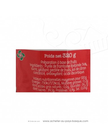 valeur nutritionnelle Préparation de Framboise épépinées Miguelgorry Confiture 320 g - producteur Basque -