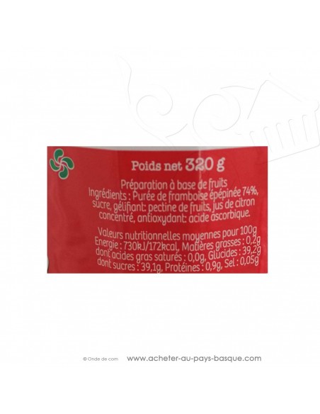 valeur nutritionnelle Préparation de Framboise épépinées Miguelgorry Confiture 320 g - producteur Basque -