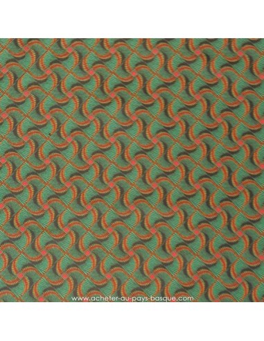Polyester imprimé africain hélices oranges sur fond vert - rideaux coussins sacs - Tissu Ameublement - Tissus des Docks Biarritz