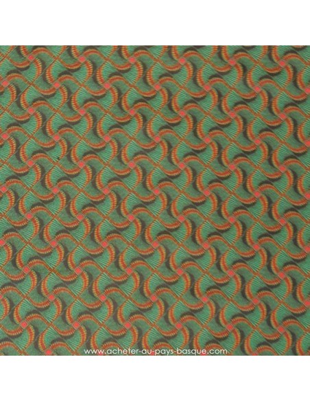 Polyester imprimé africain hélices oranges sur fond vert - rideaux coussins sacs - Tissu Ameublement - Tissus des Docks Biarritz