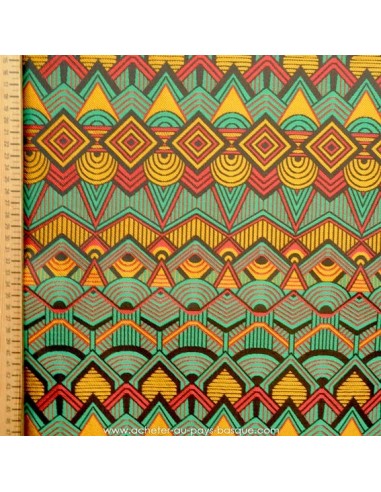 Polyester imprimé africain Bogolan vert jaune - rideaux coussins sacs - Tissu Ameublement - Tissus des Docks Biarritz