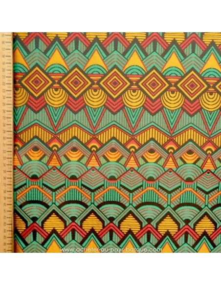 Polyester imprimé africain Bogolan vert jaune - rideaux coussins sacs - Tissu Ameublement - Tissus des Docks Biarritz