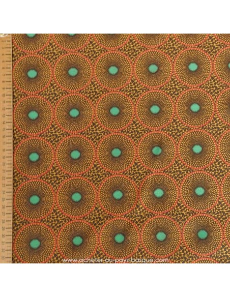 Jacquard fin marron Polyester imprimé disque africain - rideaux coussins sacs - Tissu Ameublement - Tissus des Docks Biarritz